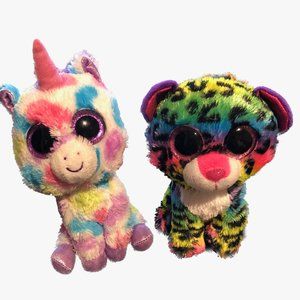 Ty Beanie Boo Bundle "Wishful" the Dotted Unicorn & "Dotty" the Rainbow Leopard